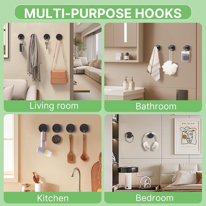 Fasbeu Black Waterproof Suction Cup Hooks, 4-Pack Heavy Duty Stainless Steel No Drill Shower Hooks for Hanging Towels, Robes, Loofahs, Holder Holds Strong on Tile, Glass, Mirror, Wall, Bathroom Door - Image 5